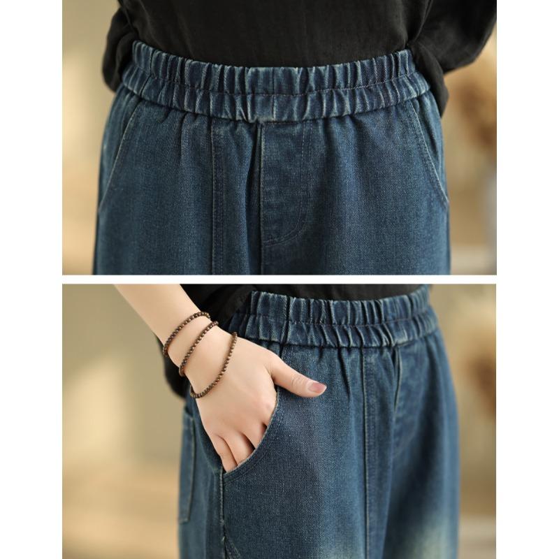 DIMANAF 2025 Summer Plus Size Jeans Women Elastic Basic Long Pants Denim Loose Harem Pants Casual Patchwork Pants