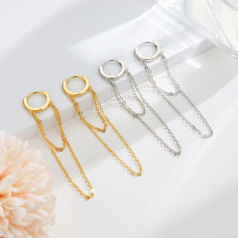 Серьги из стерлингового серебра S925 Уникальные Преувеличенные Европейский Американский Стиль Новая Модель Длинная Цепочка с Кисточкой Фианиты Тонкие Кольца Серьги
