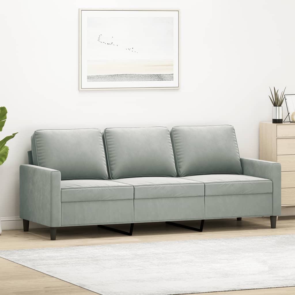 Vidaxl Sofa 3-Osobowa, Jasnoszara, 180 Cm, Tapicerowana Aksamitem