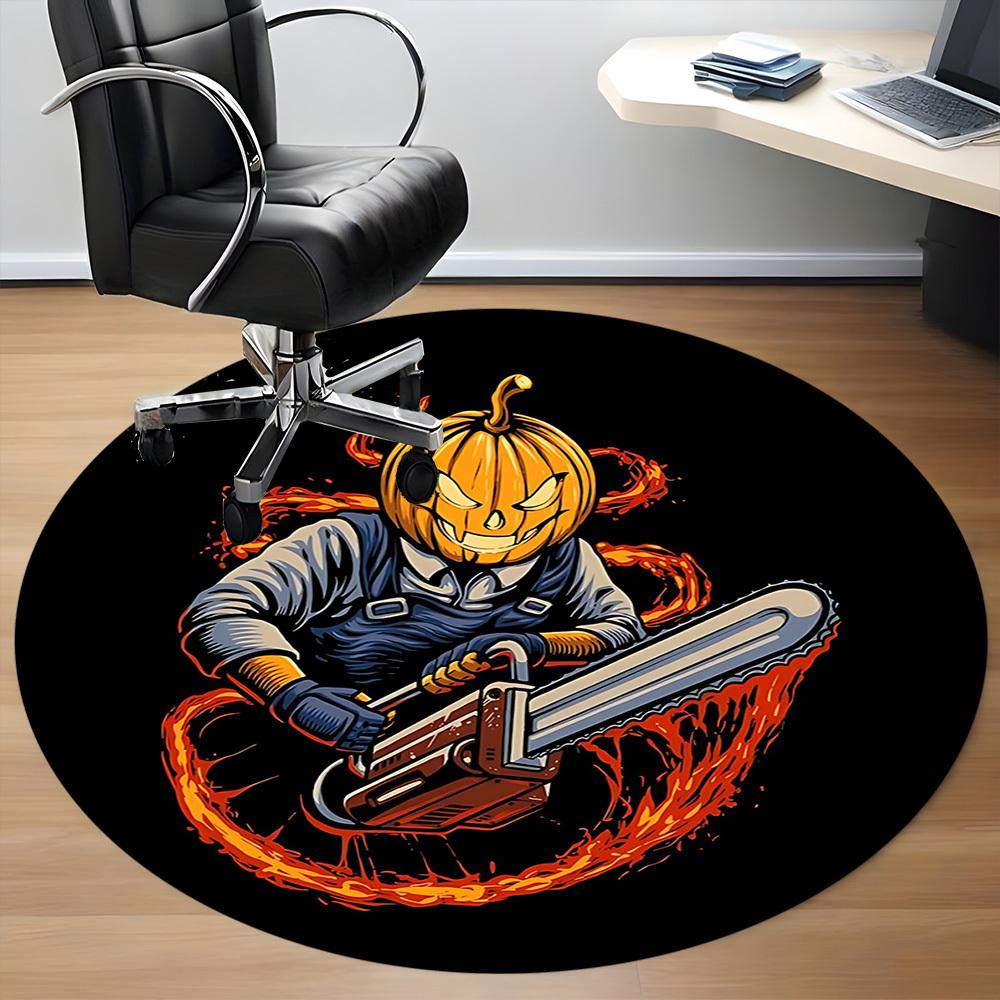 1pc PumpkinChainsaw, HalloweenArt Office Round Area Rug, Under Office Chairs Bedroom Living Room Home Decor, Room Deco, Available in Various Sizes