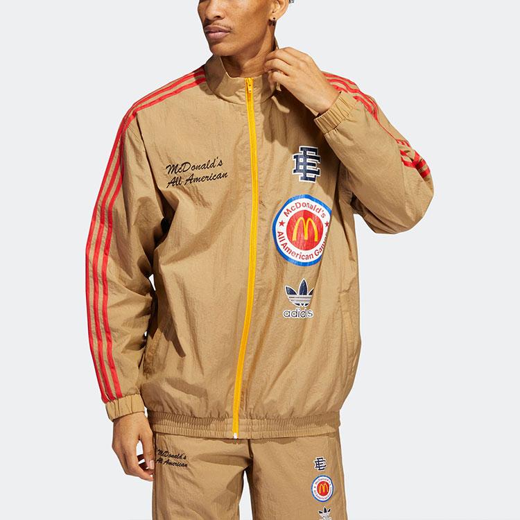 adidas Originals Trefoil X Eric Emanuel McDonalds Полосатая спортивная куртка 1 Мужская верхняя одежда Коричневый HI5589