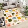 Blue & White Geometric Square Print Area Rug, Modern Abstract Non-Slip Floor Mat for Living Room Bedroom Home Decor Carpet