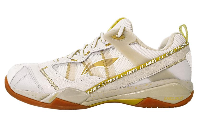 Li Ning Непобедимый Нет. ACE Амортизирующие Нескользящие Низкие Бадминтонные Кроссовки Мужские Белый Золотой AYAR015-4