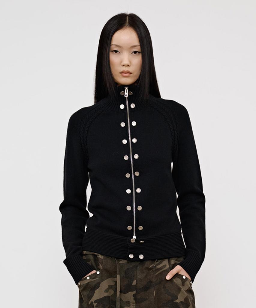 DEINET High-Neck Stud Knit Outer In Black