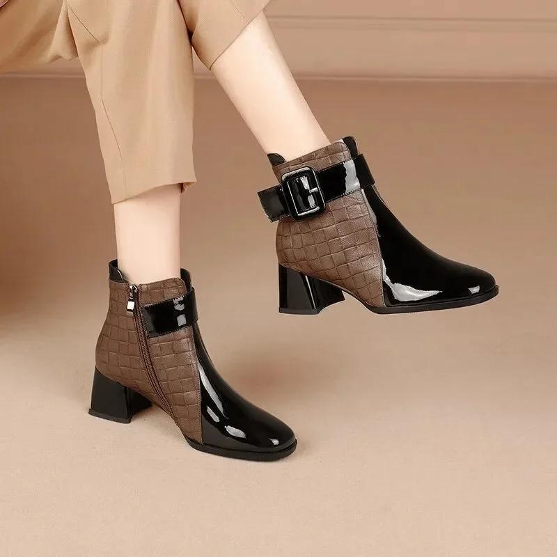 Thick Heels Platform Short Boots Women Ankle Boots Fashion Summer New Female Shoes Retro Belt Buckle Work Shoes