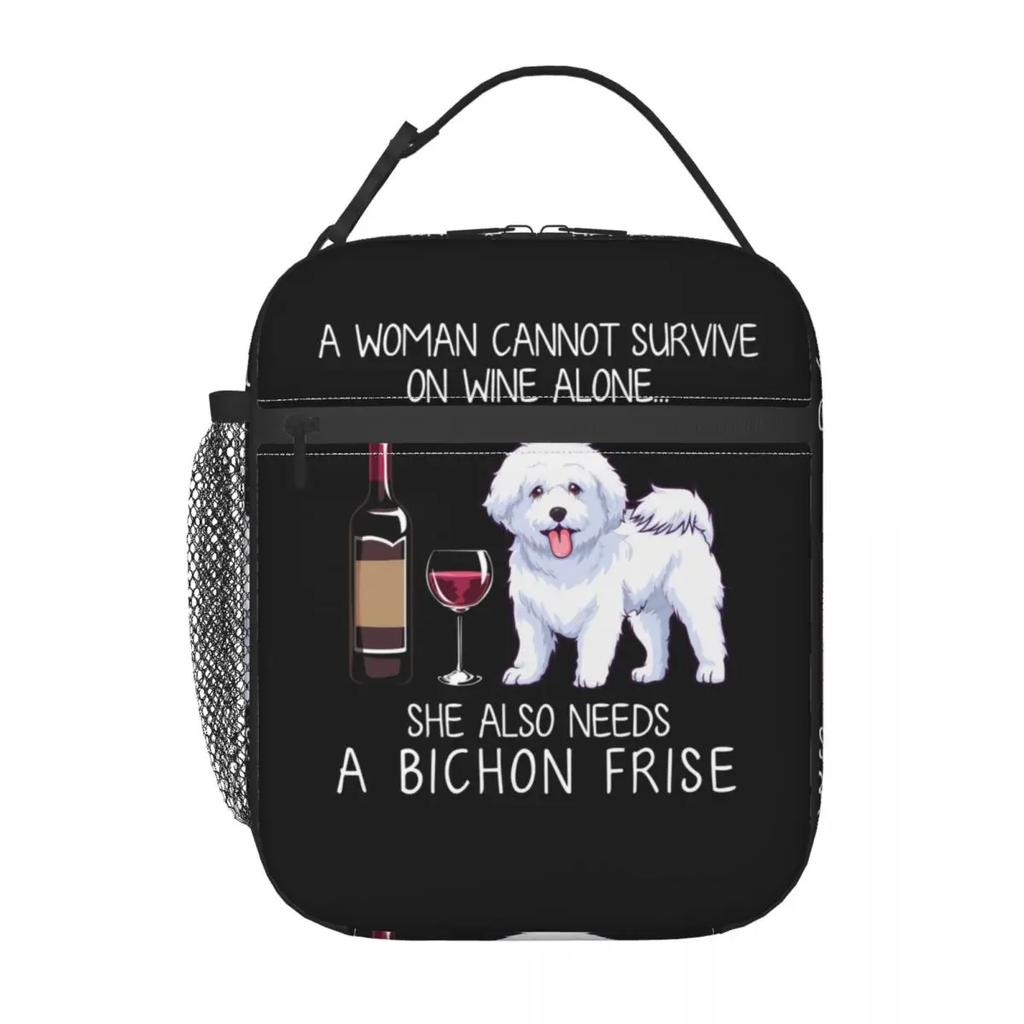 Термоизолированные сумки для обеда Bichon Frise And Wine Funny Dog, портативная сумка для ланча Pet Puppy Lover, для хранения еды в школе