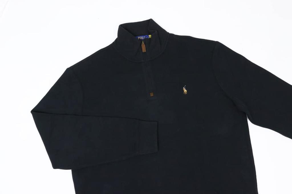 Polo Ralph Lauren Pullover Sweatshirt with Leather Pullover and Embroidered Size Black Men's Half-Zip Pony, XL, (Product Code 0102999)