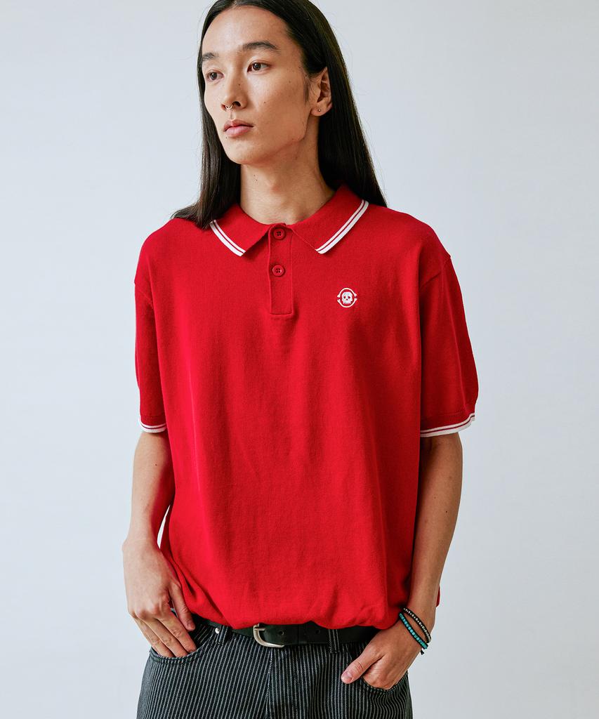 KND Skull Embroidered Collar Knit Red