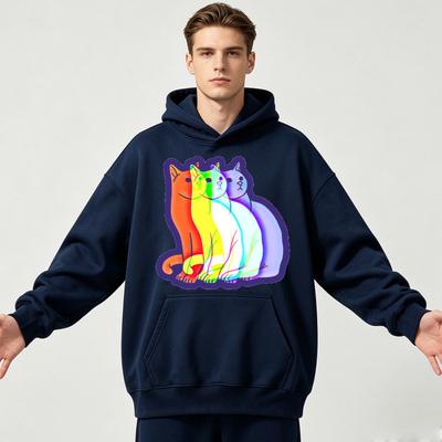 Hoodie Unisex Men Women Hooded Sweatshirt Rainbow Cat Graphic Pullover Oversized Streetwear Harajuku Couple Hoodie Trendy Tops