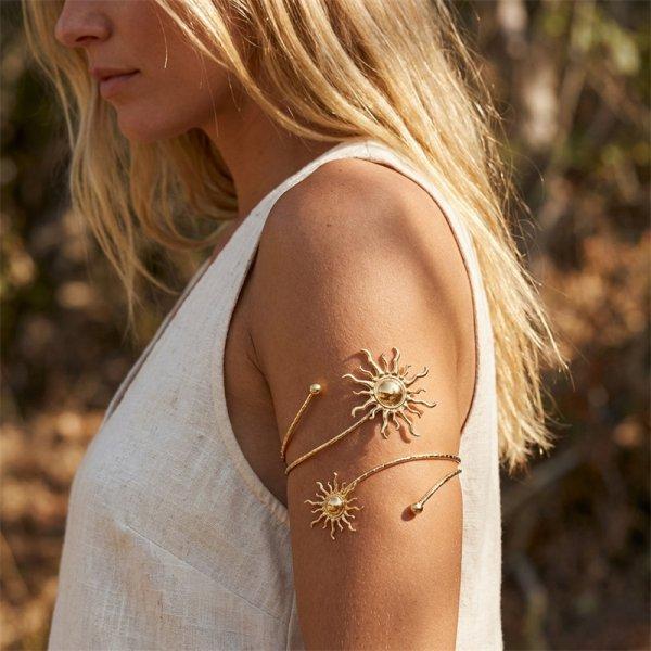 Punk Rhinestone Geometric Spiral Arm Cuff Bracelet for Women Gold Music Note Adjustable Open Bangle Vacation Jewelry Gift