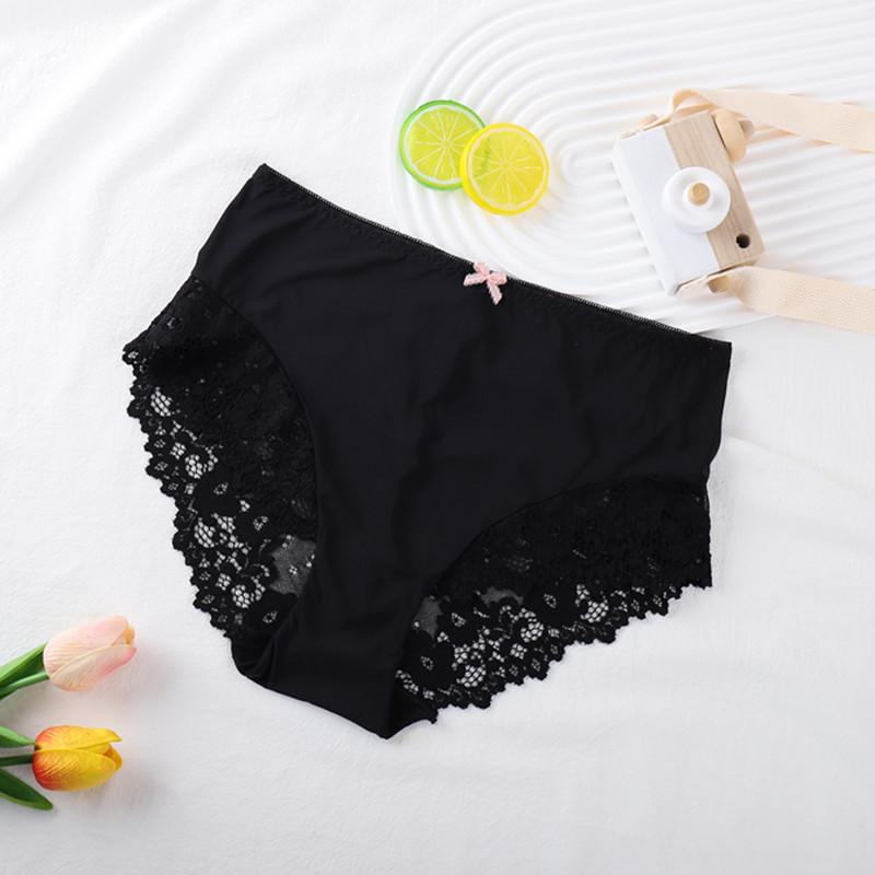 Women's Sexy Lace Splice Panties with Bowknot - European and American Style Cotton Briefs