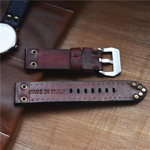 Ремешок для часов ручной работы, винтажные ремешки из натуральной кожи, красный/зеленый/черный/желтый ремешок для часов, ремешок для ремня Panerai, пряжка с резьбой 18 20 22 24 мм