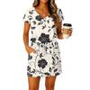 Women's Summer V-Neck Short Sleeved Drawstring With Pocket Floral Print Casual Dress