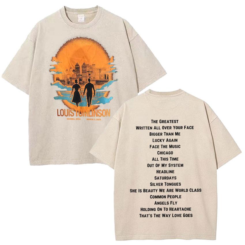 How Did I Get Here Vintage Washed TShirt Singer Louis Tomlinson Album Print Unisexs Cotton Tee Shirt Tide Short Sleeve Fans Gift
