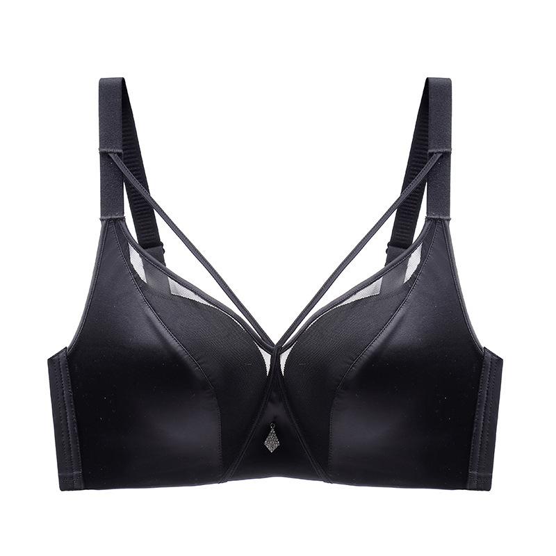 Sexy Lingerie Cross Strap Gathering Satin Mesh Traceless Backless Bra