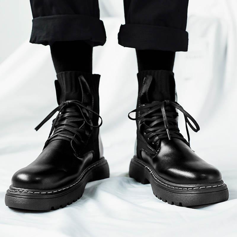 Мода 2024 Ботинки Мужские Модные Черные Мужские Рабочие Ботинки Дышащая Обувь Мужские Удобные Ботинки Шнуровка Мужская Обувь Высокие Кроссовки Обувь