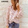 Новая осенняя шифоновая рубашка с цветочным принтом, женская свободная повседневная рубашка с v-образным вырезом и длинными рукавами