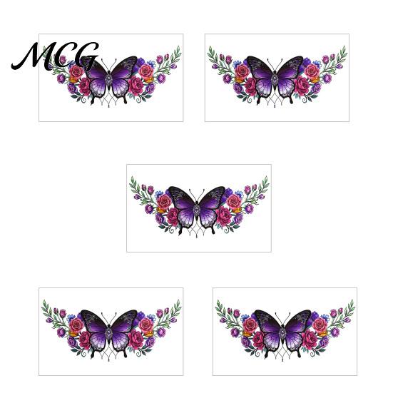 Temporary Body Art Stickers 5 Sheets Colorful Butterfly Flower Tattoo Stickers, Waterproof Hypoallergenic Decals Art, Floral Chest Back for
