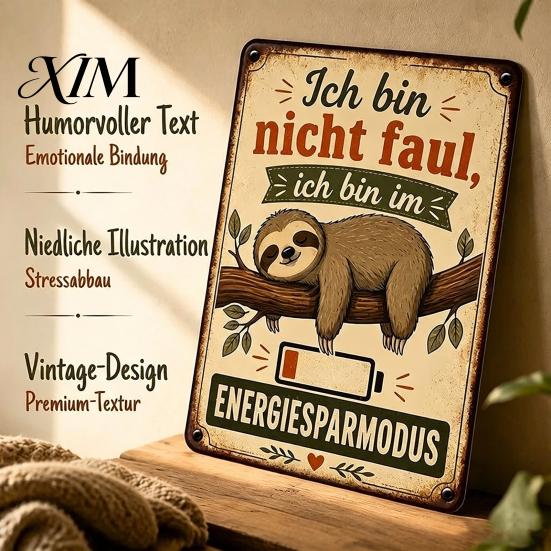 Ретро Декор для Дома Ich Bin Nicht Da (Меня Нет) Юмористическая Цитата Винтажная Металлическая Вывеска, Забавная Вывеска Животное в Режиме Энергосбережения, Подвесной Стиль, Юмористический Декоративный Постер