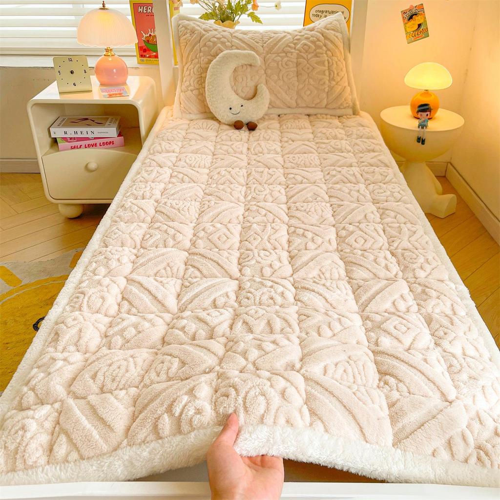 Зимний утолщенный наматрасник из тафты и бархата - Мягкое молочное бархатное постельное белье для общежития, односпальный или двуспальный