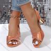 Модные босоножки на высоком каблуке Fashion Comemore Модная сетка Стразы Рыбий носок Летняя обувь для женщин Большой размер Боковые вырезы Римские сандалии