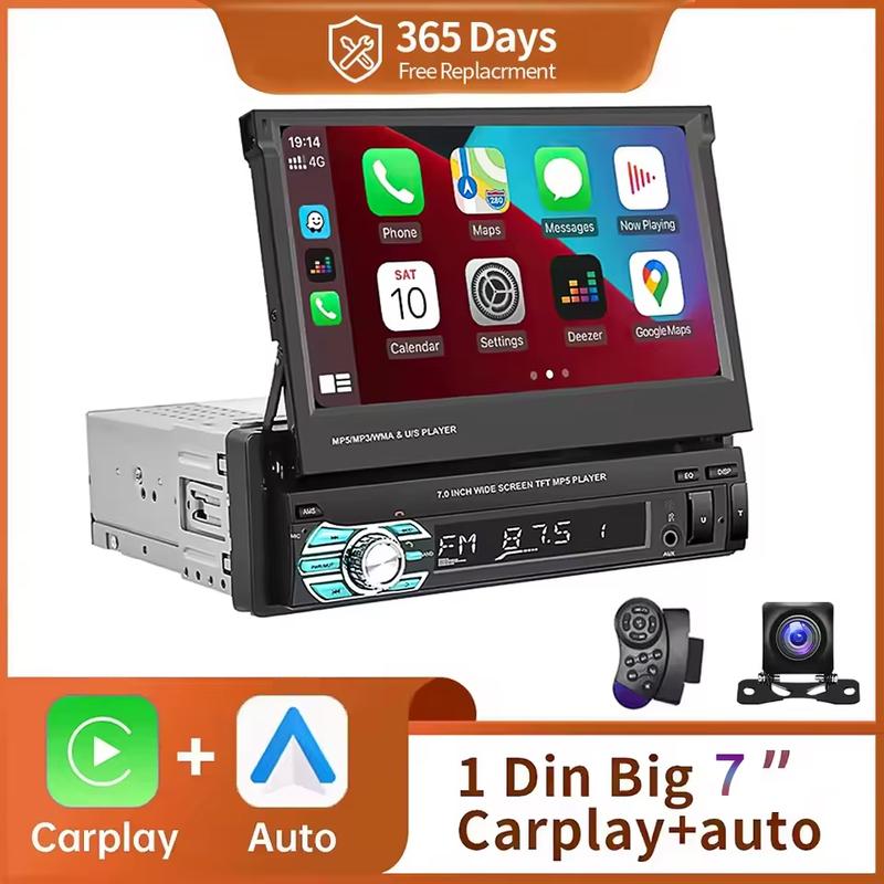 1 DIN MP5 Плеер 7-дюймовый Carplay Android Auto Универсальный Ручной Автоматический Выдвижной Сенсорный Экран Автомобильный Плеер FM Радио