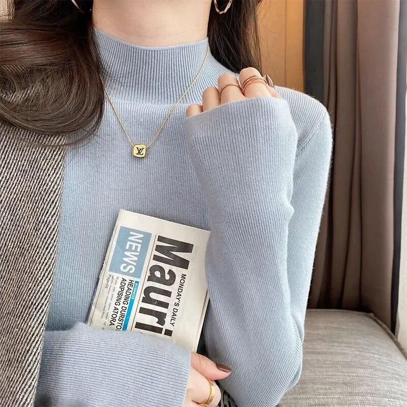 Sweaters Pullover Knitwear Women Autumn/Winter Solid Half High Collar Long Sleeve Versatile Sweater Pullover Female Top