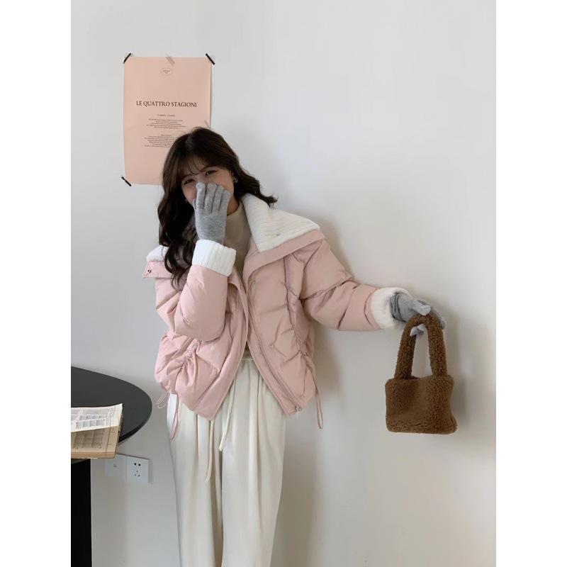 2024 зимняя утепленная куртка с большим лацканом женская короткая дизайнерская утепленная плюшевая куртка женская