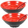 4pcs Melamine Ramen Bowl Set Japanese Noodle Soup Japanese Dinnerware Set Bowls with Spoon Japanese Bowl Coffee Color