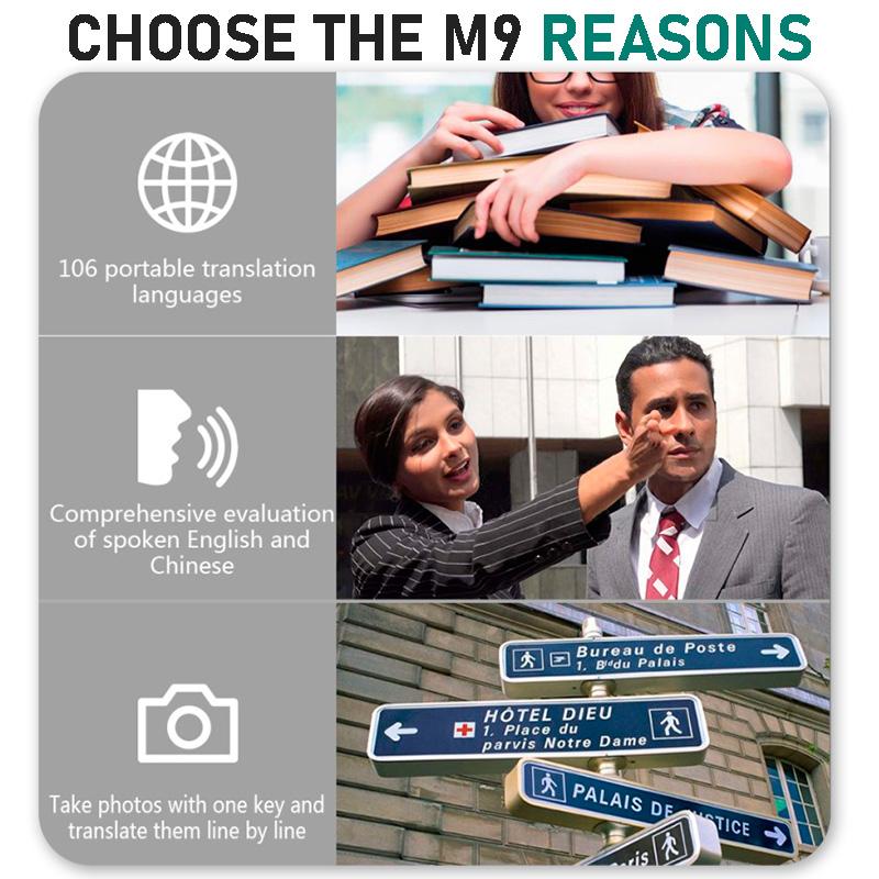 Voice Electronic Translator M9, 107 Languages Online, 16 Languages Offline, Photo Translation, Gray