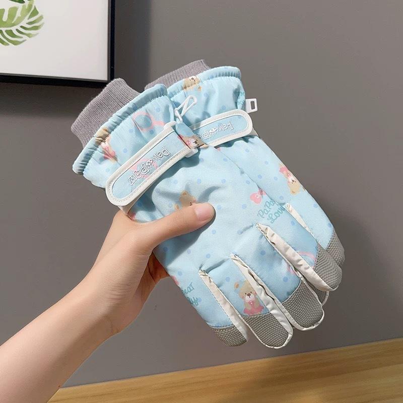 Милые женские перчатки с медвежонком для катания на ветрозащитные и теплые, на флисовой подкладке и утолщенные, водонепроницаемые и морозостойкие, для активного отдыха, лыжные