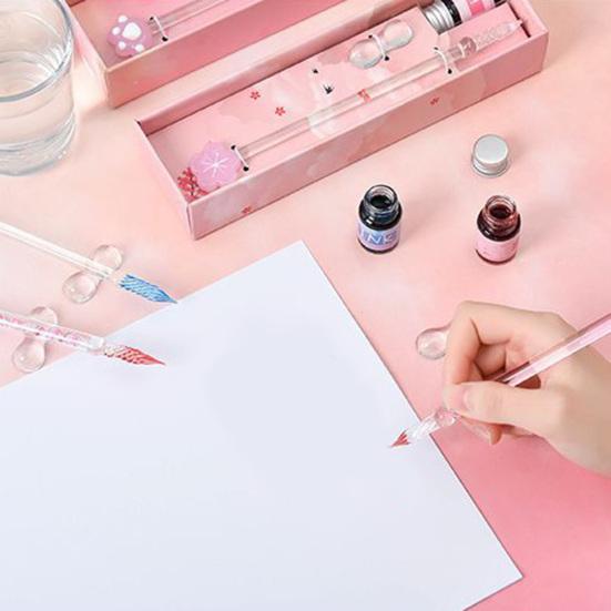 1 набор перьевая ручка резьбовое перо дизайн сильное впитывание чернил хрусталь стекло макательная