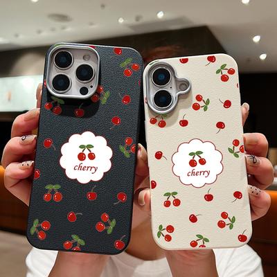 Милый чехол для телефона с рисунком вишни из мультфильма для iPhone 15 16 14 Pro Max 14 Plus 12 13 Pro 11, противоударный, кожаный, текстура, мягкий чехол