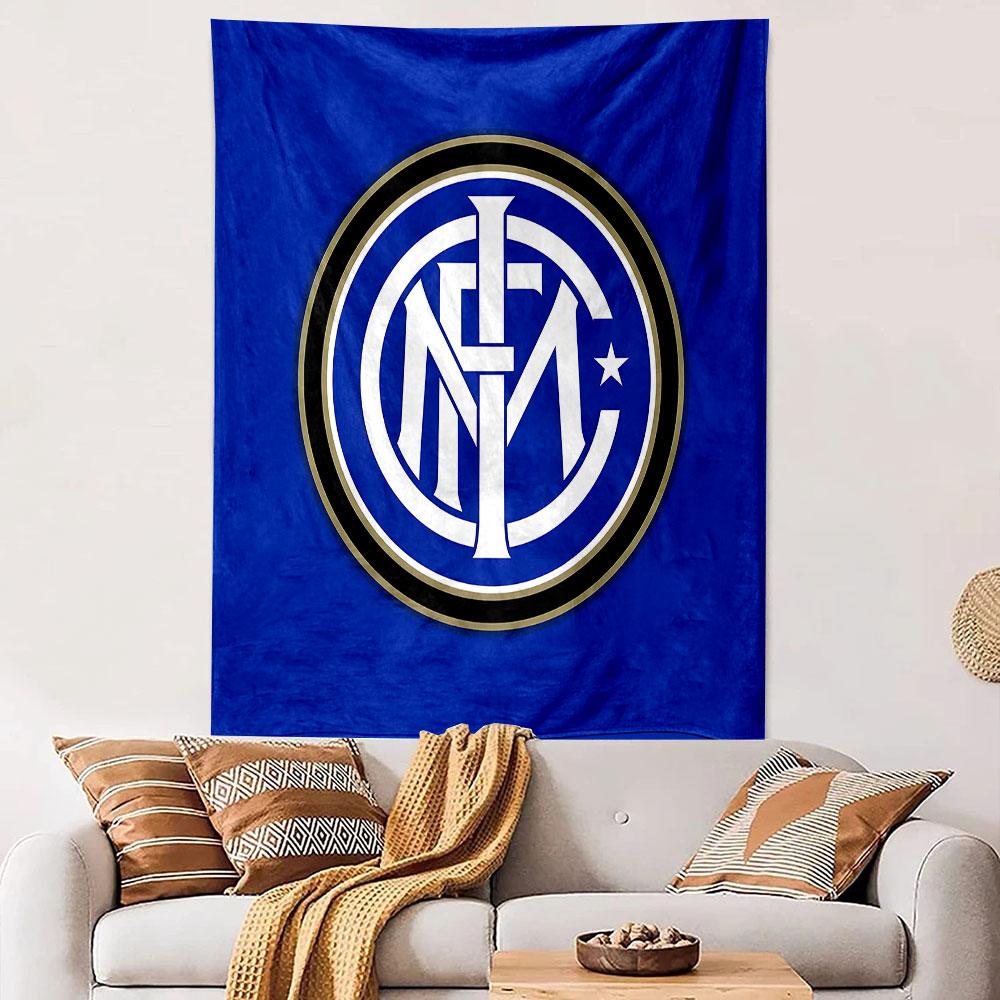 Blue Inter Milan Logo on Circular Design Patterned tapestry home decor, suitable for bedroom and living room, gift