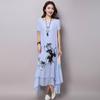 Cotton Linen Plus Size Women Casual Loose Long Summer Dress