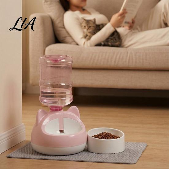 Automatic Cat Water Dispenser Dispenser, Auto Refill Pet Feeder, Cute Easy to Clean Supply Ear Design, Bottle Adapter Threaded Bowl for Cats