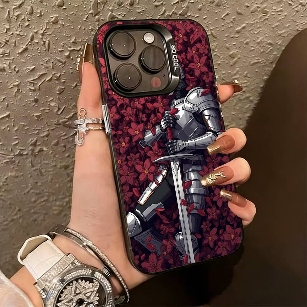 Dark Romanticism Knight & Roses Phone Case For iPhone 17,16,15,14,13,12,11 Plus,Pro Max,XS,Colorful Silver Black Cover
