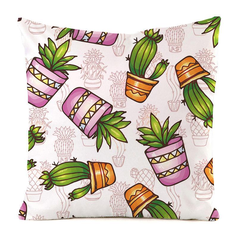 Cartoon Minimalist Cactus Style Digital Printing Short Plush Pillow Covers For Car Sofa Office Cushion Cover Home Goods