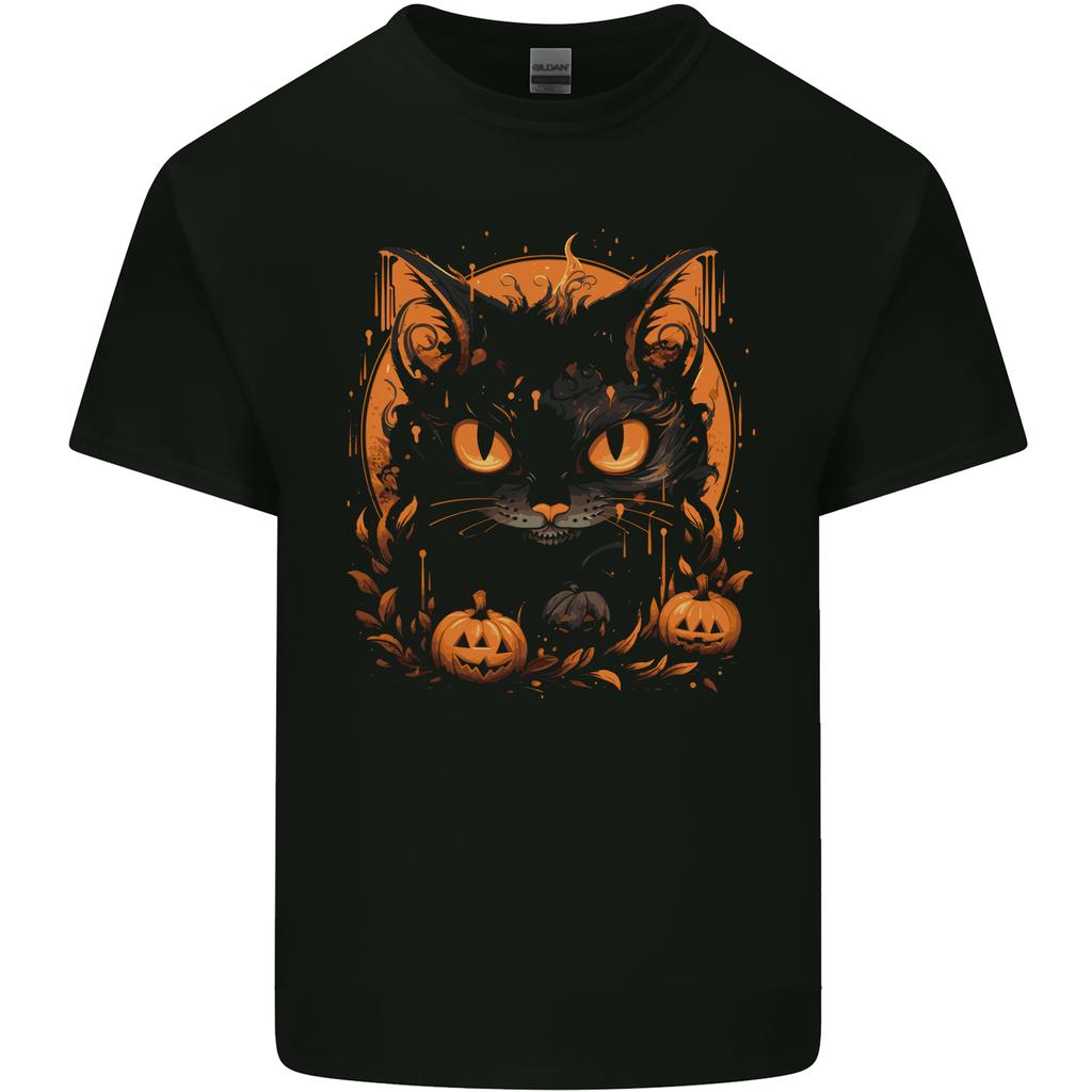 Halloween Cat With Pumpkins Unisexs Light Cotton TShirt