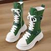 Spring and Autumn Tall Sneakers Women Shoes Canvas Casual High Top Shoes Long Boots Lace-Up Zipper Comfortable Flat Boots