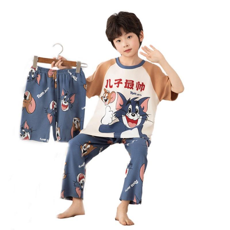 Boys Cotton Pajama Set Short Sleeve Long Pants Shorts Sleepwear Kids Ages 8