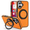Чехол для iPhone 16 с кольцом-подставкой, совместимый с MagSafe, задняя крышка из ПУ-кожи