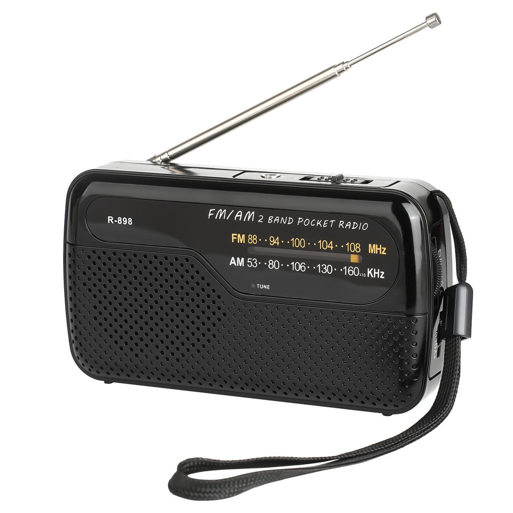 Mini Portable FM AM Radio Battery Powered High Sensitivity Radios Built-in Speaker with Rotatable Antenna 3.5mm Headphones Jack