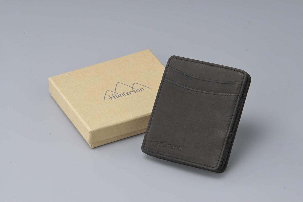 HUNTERSON Волшебный кошелек с отделением для монет, Вмещает японские банкноты (Широкий), черный