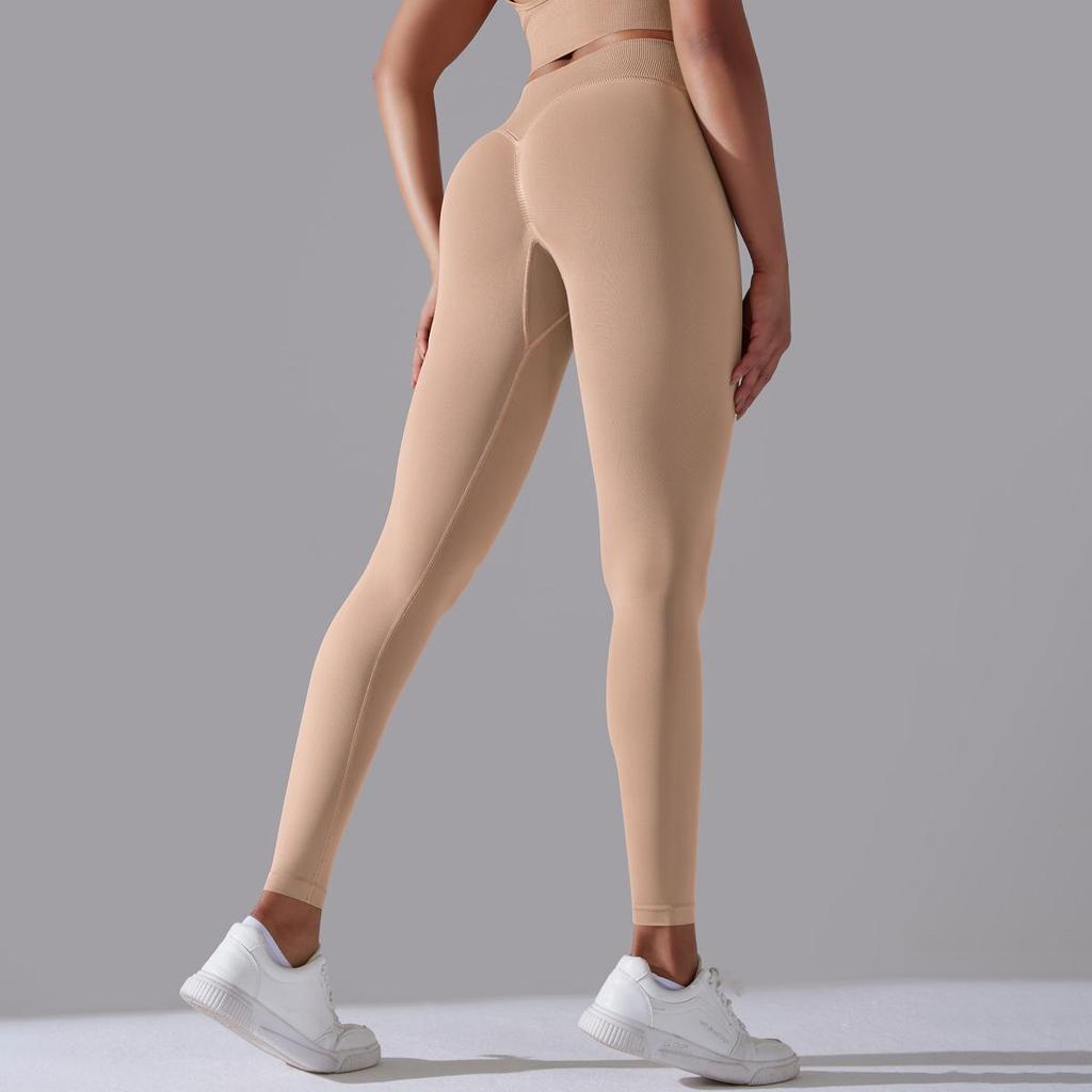Бесшовные вязаные однотонные брюки для йоги с высокой талией, облегающие, с персиковыми бедрами, спортивные штаны для бега и фитнеса