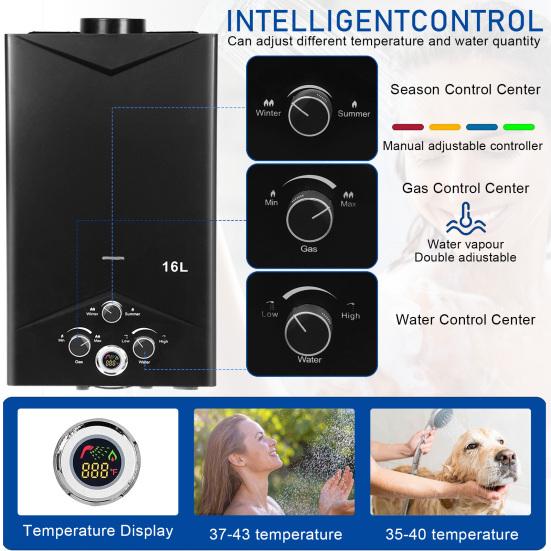 Tankless Water Heaters 4.21GPM 16L, Outdoor Portable Gas Hot Water Heaters, Fast Constant Temperature Water Heaters, Portable Water Heaters with