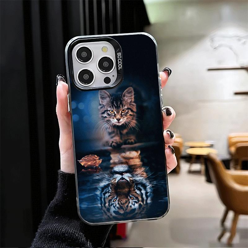 Чехол для телефона 'Кот отражает Тигра' Крутой Ударопрочный для iPhone 17 Air 16 16E 15 Pro Max 14 Plus 13 Mini 12 Задняя крышка Защита от падения Fundas