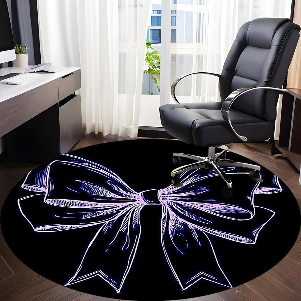 1pc Bow Ribbon Office Round Area Rug, Indoor Mat Suitable ForOffice, Under Office Chairs Bedroom Living Room Home Decor, Room Deco T102