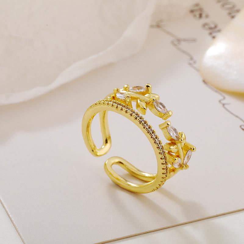 Cute Open Ring Fashion Zircon Ring Women'S Simple Adjustable Open Ring