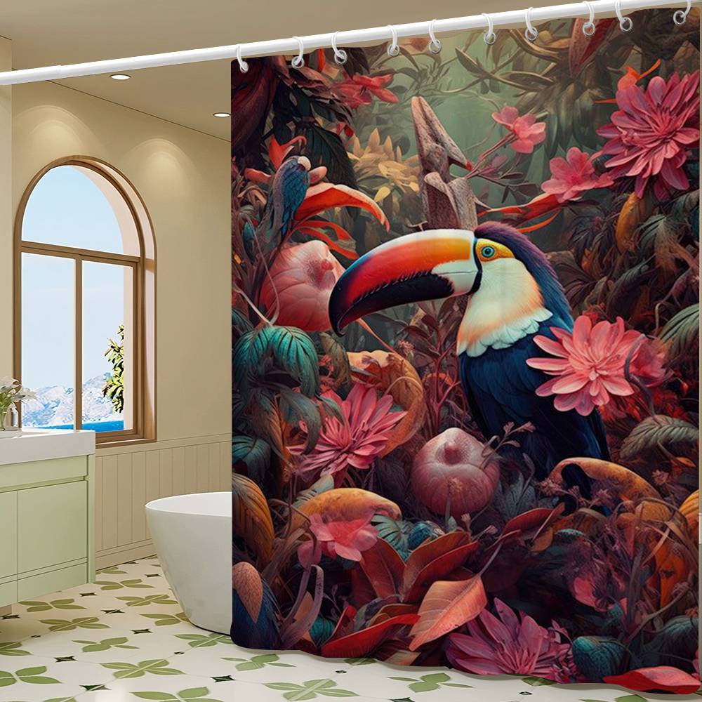 Винтажные Птицы в Джунглях Цветы Холст Картина Простая Перегородка для Душа в Ванной Комнате Сухая Можно Стирать Легкая Непрозрачная Ванна